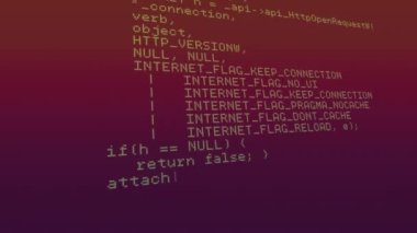 Mor gradyan arka planda veri işleme animasyonu. Bilgisayar arayüzü ve iş veri teknolojisi kavramı