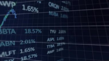 Finansal ve borsa veri işleme sisteminin mavi arkaplanla karşılaştırılması. Küresel ekonomi ve iş teknolojisi kavramı