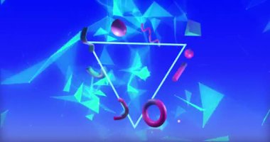 Mavi arka planda soyut üç boyutlu şekillerin canlandırılması. İletişim, veri işleme, yaratıcılık ve dijital arayüz arka plan kavramı dijital olarak oluşturuldu.