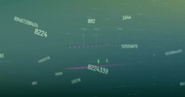 Mavi arkaplana karşı çok renkli grafikler üzerinden sayıları değiştirmenin animasyonu. Dijital olarak üretilmiş, hologram, illüstrasyon, rapor, büyüme, soyut ve iş konsepti.