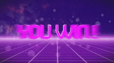 Arkaplandaki boşluğa karşı kazanma ve ünlem sembolü ve ızgara deseni animasyonu. Dijital olarak üretilmiş, hologram, illüstrasyon, video oyunu, aydınlatma ve teknoloji konsepti.