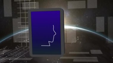 Şebeke ve karanlık arkaplan üzerinde ai veri işleme animasyonu. Küresel yapay zeka, dijital arayüz, hesaplama ve veri işleme kavramı dijital olarak oluşturuldu.