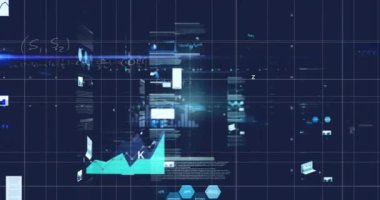 Grafiklerin animasyonu ve çemberlerin matematiksel denklem üzerinden siyah arka plana yüklenmesi. Dijital olarak oluşturulmuş, hologram, illüstrasyon, rapor, iş, ilerleme, çözüm ve eğitim kavramı.