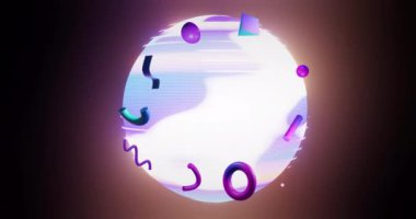 Soyut üç boyutlu şekillerin ve kürenin koyu arkaplan üzerinde canlandırılması. İletişim, veri işleme, yaratıcılık ve dijital arayüz arka plan kavramı dijital olarak oluşturuldu.