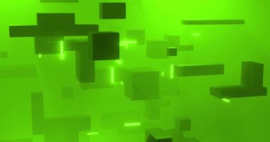 3D küp ve yeşil arkaplan animasyonu. İletişim, veri işleme, yaratıcılık ve dijital arayüz arka plan kavramı dijital olarak oluşturuldu.