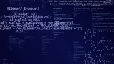 Mavi arkaplan ile veri işleme arayüzünün animasyonu. Bilgisayar arayüzü ve iş veri teknolojisi kavramı