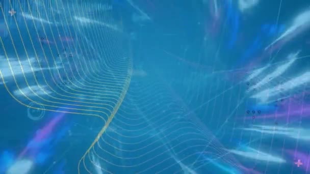 在蓝色背景下动画连接网络 数据处理和数字波 全球联网和商业技术概念 — 图库视频影像