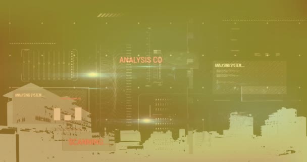 텍스트의 애니메이션 그래프 로딩바 건물의 배경에 디지털 보고서 비즈니스 — 비디오