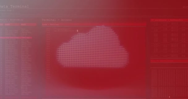 Animacja Kwadratów Tworzących Chmurę Chmurę Kłódkę Nad Językiem Komputera Abstrakcyjnym — Wideo stockowe