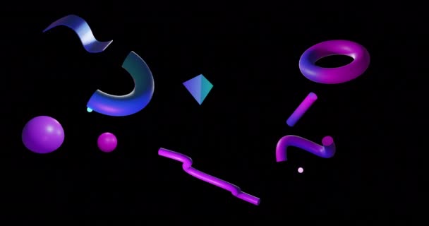黒の背景に抽象的な3D形状のアニメーション コミュニケーション データ処理 創造性 デジタルインターフェイスの背景コンセプトデジタルで生成されたビデオ — ストック動画