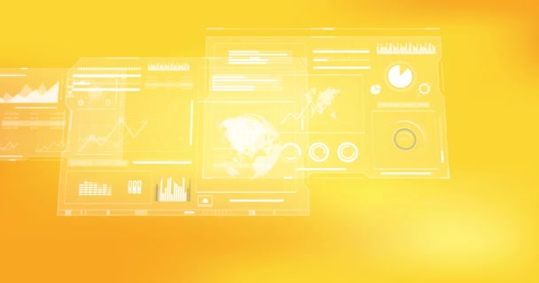 黄色の背景に対するグラフ ロードバー 円のアニメーション デジタル生成 ホログラム イラスト レポート ビジネス 抽象的およびグローバル化の概念 — ストック動画