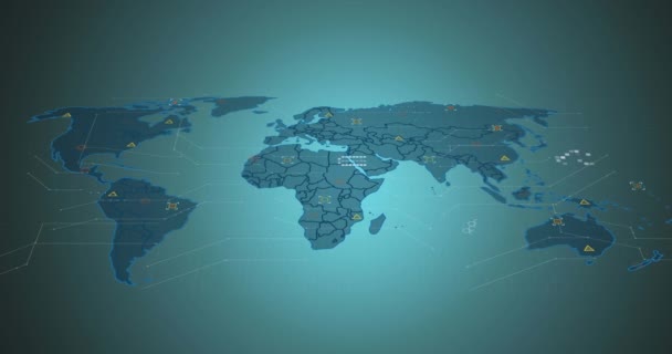 Animatie Van Gegevensverwerking Wereldkaart Tegen Blauwe Gradiënt Achtergrond Mondiaal Netwerk — Stockvideo