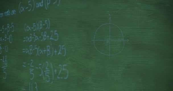 Анімація Математичних Рівнянь Діаграм Проти Зеленої Дошки Цифровий Композит Багаторазова — стокове відео