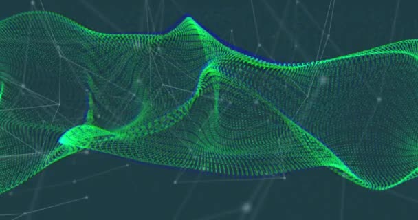 緑のデジタル波のアニメーションと青の背景に対する接続のネットワーク グローバルネットワークとビジネステクノロジーのコンセプト — ストック動画