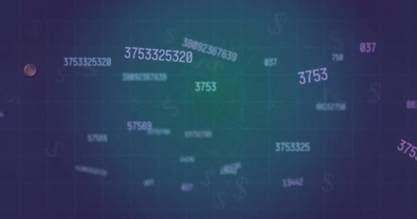 Animace Měnících Čísel Nad Dolarovými Symboly Bitcoiny Abstraktním Pozadí Digitálně — Stock video