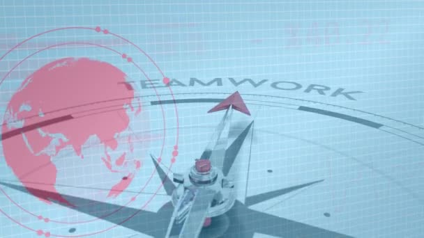Animatie Van Gegevensverwerking Bol Kompas Met Bewegende Naald Wereldwijd Bedrijfs — Stockvideo