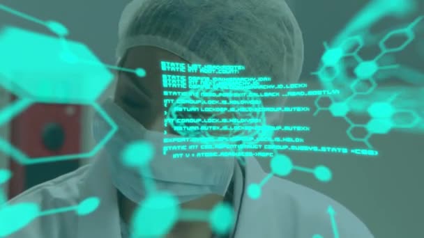 Animacja Struktur Molekularnych Język Komputerowy Mózg Kobieta Kaukaski Lekarz Noszący — Wideo stockowe