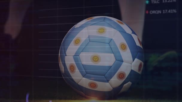 Animação Gráficos Placa Negociação Seção Baixa Jogador Futebol Chutando Bola — Vídeo de Stock