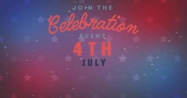 Kırmızı ve mavi arka planda beyaz yıldızlar üzerinden 4 Temmuz kutlamalarının animasyonu. Amerika, bağımsızlık günü, kutlama, gelenek, tatil ve vatanseverlik kavramı dijital olarak oluşturulmuş video.