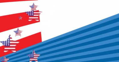 Amerika Birleşik Devletleri bayrağının kırmızı, beyaz ve mavi bayrağı üzerine İşçi Bayramı metninin animasyonu. Amerikan geleneği ve kutlama konsepti dijital olarak oluşturulmuş video.