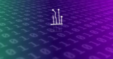 İkili kodlama üzerine ai veri işleme ve simge animasyonu. Dijital olarak oluşturulmuş küresel yapay zeka, hesaplama, transfer ve veri işleme kavramı.