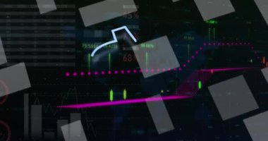 İstatistikler yerine ai veri işleme ve simgelerinin animasyonu. Dijital olarak oluşturulmuş küresel yapay zeka, hesaplama, transfer ve veri işleme kavramı.