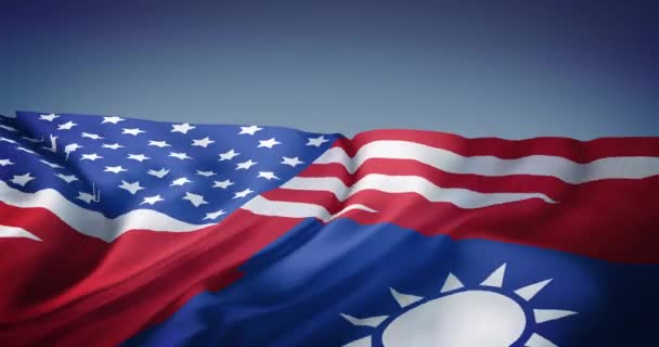 Birleşik Devletler Tayvan Mavi Arka Planlı Birleşik Bayrağını Sallamanın Animasyonu — Stok video