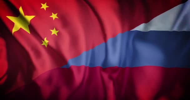 Анимация Размахивания Комбинированным Флагом Китая России Международные Отношения Альянс Глобальная — стоковое видео