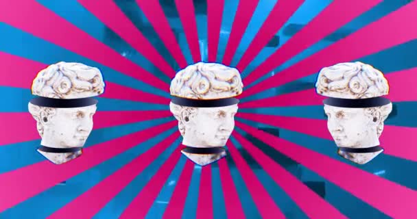 ライトトレイル上のアンティーク彫刻の頭のアニメーション アンティークアート グローバルコンピューティング 転送およびデータ処理コンセプトデジタル生成ビデオ — ストック動画