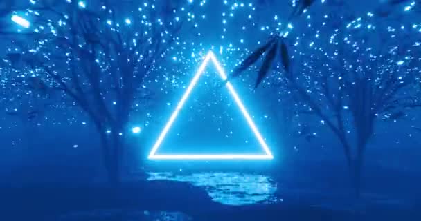 Animação Triângulo Brilhante Queda Neve Árvores Sobre Fundo Azul Natal — Vídeo de Stock