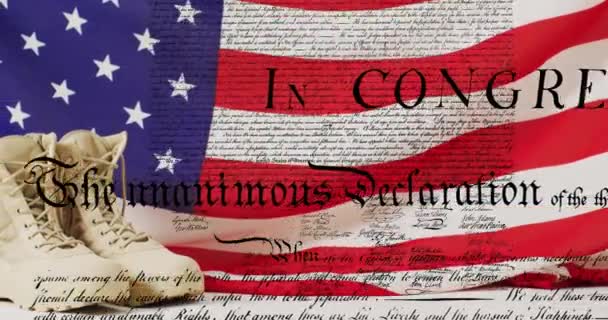 Animación Del Texto Constitución Americana Sobre Ondear Bandera Americana América — Vídeos de Stock
