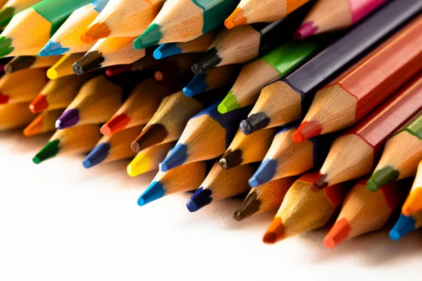 複数の色の鉛筆を閉じて 白い背景にスペースをコピーします 学校や教育の概念 — ストック写真