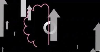 İstatistikler ve oklar üzerinde ai veri işleme ve simgelerinin animasyonu. Dijital olarak oluşturulmuş küresel yapay zeka, hesaplama, transfer ve veri işleme kavramı.