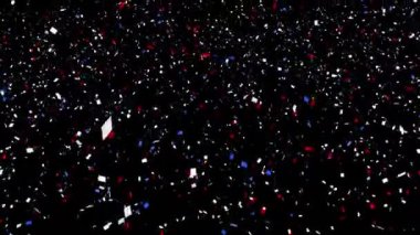 Amerika Birleşik Devletleri 'nin kırmızı, beyaz ve mavi bayrağı üzerinde konfeti animasyonu. Amerikan geleneği ve kutlama konsepti dijital olarak oluşturulmuş video.