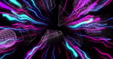 3D şekillerin animasyonu, veri transferinin ışık yollarında işlenen veri. Küresel hesaplama, transfer ve veri işleme kavramı dijital olarak oluşturulmuş video.