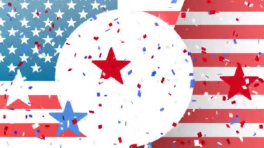 Bağımsızlık Günü 'nün 4 Temmuz' unun animasyonu Amerika Birleşik Devletleri bayrağı ve yıldızları üzerine yazılmış bir metin. Amerikan geleneği ve kutlama konsepti dijital olarak oluşturulmuş video.