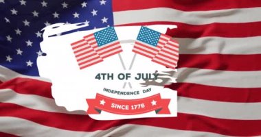 4 Temmuz Bağımsızlık Günü 'nün animasyonu. Amerikan bayrağı sallanırken mesaj ve bayraklar. Amerika, bağımsızlık günü, kutlama, gelenek, tatil ve vatanseverlik kavramı dijital olarak oluşturulmuş video.