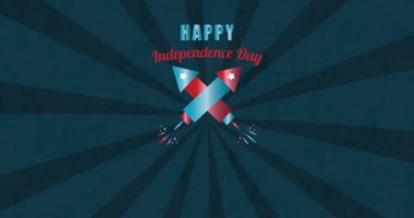 4 Temmuz Bağımsızlık Günü 'nün animasyonu havai fişekler ve çizgiler üzerine yazılmış bir metin. Amerikan geleneği ve kutlama konsepti dijital olarak oluşturulmuş video.