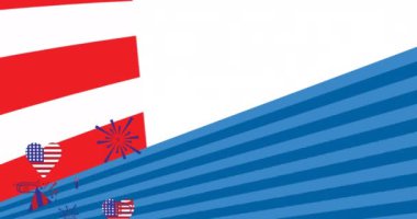 Amerika Birleşik Devletleri bayrağının kırmızı, beyaz ve mavi üzerine İşçi Bayramı metninin animasyonu. Amerikan geleneği ve kutlama konsepti dijital olarak oluşturulmuş video.