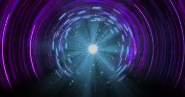 Parlayan ışık yollarının veri transferi tünelinin animasyonu. Küresel hesaplama, transfer ve veri işleme kavramı dijital olarak oluşturulmuş video.