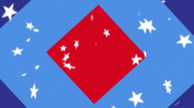 Amerika Birleşik Devletleri bayrağının kırmızı ve mavi renklerinde kartal üzerinde yıldızların canlandırılması. Amerikan geleneği ve kutlama konsepti dijital olarak oluşturulmuş video.