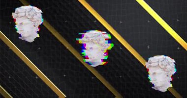 Animasyon, erkek klasik heykel büstleri altın çizgiler ve siyah ızgara üzerinde. Sanat, tasarım, tarih ve gelecek konsepti dijital olarak oluşturulmuş video.