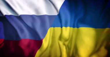 Rusya ve Ukrayna 'nın birleşik bayrağını sallamanın animasyonu. Uluslararası ilişkiler, ittifak ve küresel politika kavramı dijital olarak üretilen video.