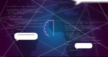 Dünya haritası üzerinde ai veri işleme ve simgelerinin animasyonu. Dijital olarak oluşturulmuş küresel yapay zeka, hesaplama, transfer ve veri işleme kavramı.