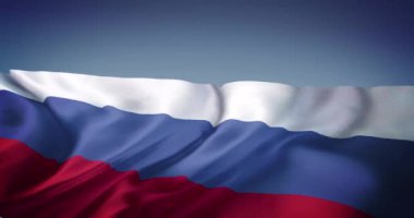 Mavi arka planda sallanan Rusya bayrağının animasyonu. Uluslararası ilişkiler, ittifak ve küresel politika kavramı dijital olarak üretilen video.