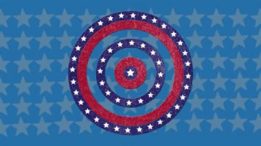 Amerika Birleşik Devletleri bayraklarının kırmızı, beyaz ve mavi halkalarının animasyonu. Amerikan geleneği ve kutlama konsepti dijital olarak oluşturulmuş video.