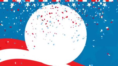 Amerika Birleşik Devletleri bayrağının kırmızı, beyaz ve mavi bayrağı üzerine İşçi Bayramı metninin animasyonu. Amerikan geleneği ve kutlama konsepti dijital olarak oluşturulmuş video.