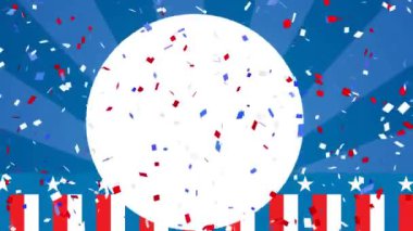 Amerika Birleşik Devletleri bayrağının kırmızı, beyaz ve mavi üzerine İşçi Bayramı metninin animasyonu. Amerikan geleneği ve kutlama konsepti dijital olarak oluşturulmuş video.