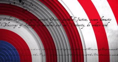 Amerikan anayasasının animasyon metni Amerikan bayrağı renginde halkaların üzerinde. Amerika, bağımsızlık günü, kutlama, gelenek, tatil ve vatanseverlik kavramı dijital olarak oluşturulmuş video.