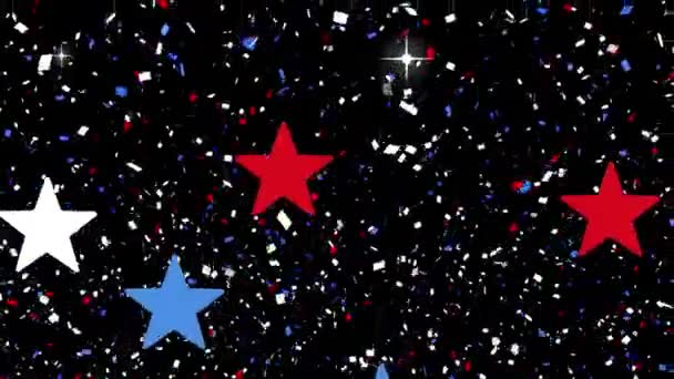 Animacja Gwiazd Nad Trąbką Czerwono Niebieskich Kolorach Flagi Stanów Zjednoczonych — Wideo stockowe
